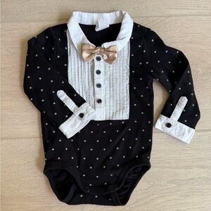 H&M Formal Baby Boy Bodysuit Black Stars Bow Tie Size 6-9 Months